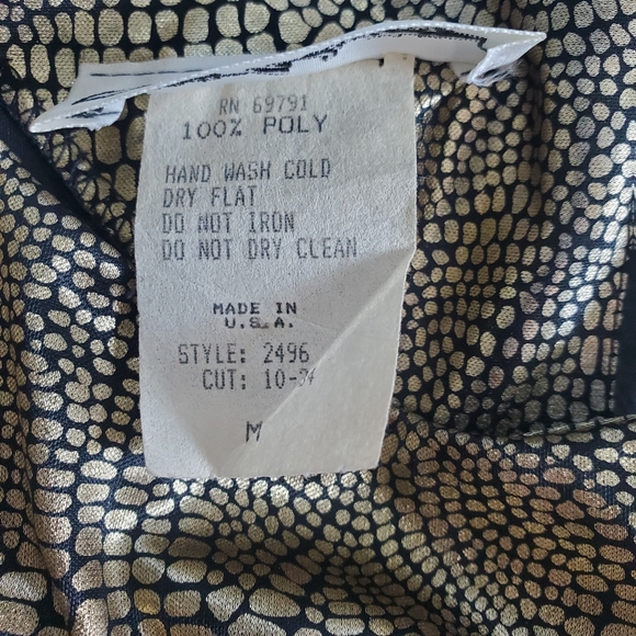 VINTAGE LAURA WINSTON Metallic Gold/Black Crocodile Print Top 1980s Size Medium - Picture 6 of 6